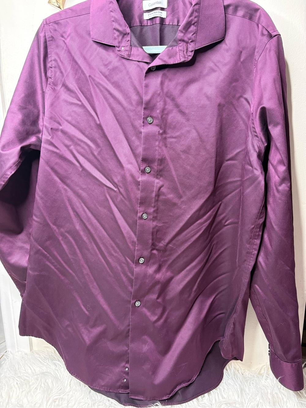 Calvin Klein Men's Purple Button-Down Dress Shirt 17 34/35 (xL)